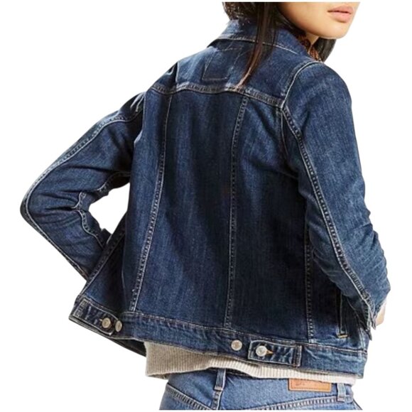 Signature Levi Strauss Denim Jacket Women Sz M Blue Dark Wash Western Trucker - Picture 2 of 10